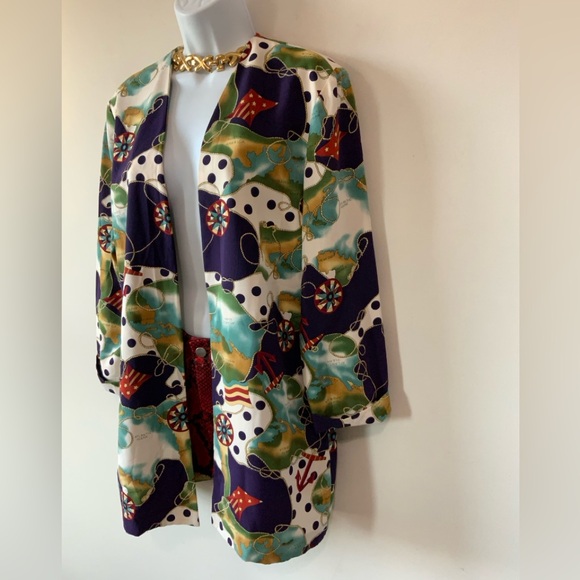 Multicolor Nautical Print Lightweight Blazer Jacket Size 10 - Picture 3 of 11